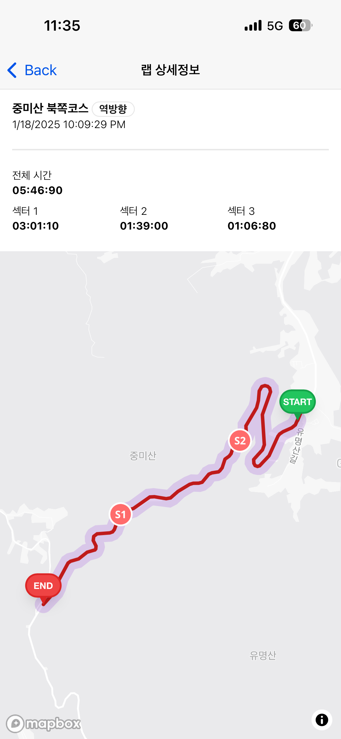 끼기긱 랩 상세 화면 — 섹터별 기록
